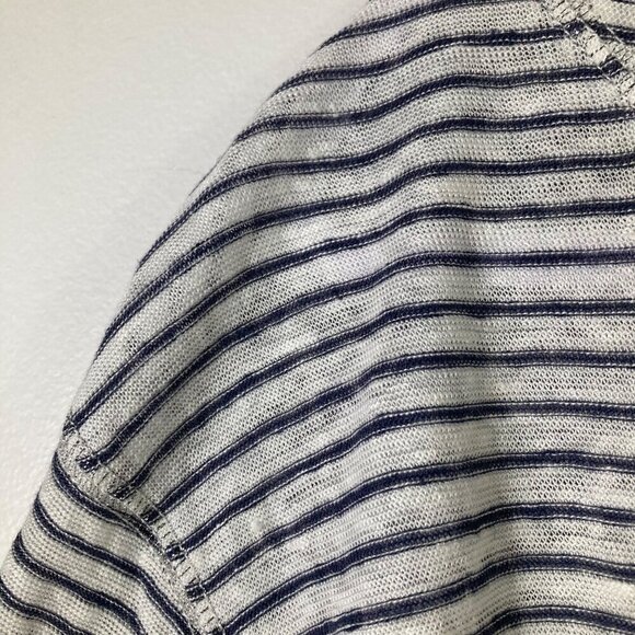 Womens a loves a Linen Tee Shirt Hi Low White Blue Stripe L Linen - Picture 4 of 7